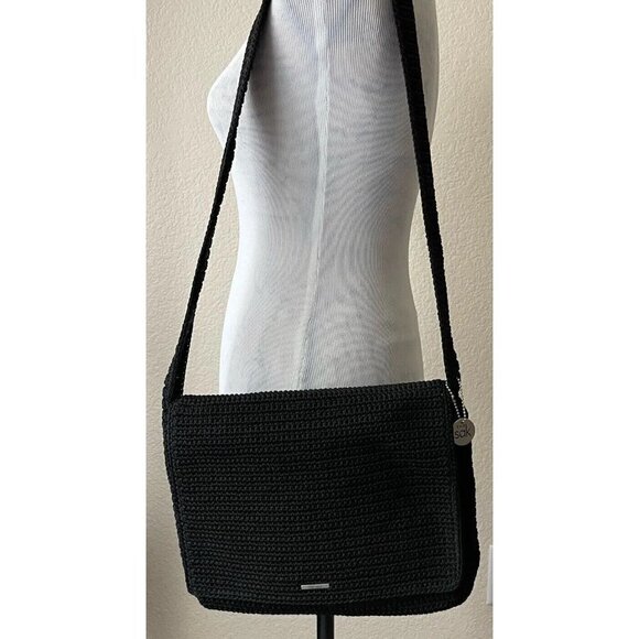 The Sak Crochet Handbag Black Flap Boho Shoulder Bag Purse Bag Charm - Picture 6 of 10